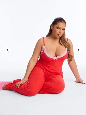 Fashion Nova Red Lace-Trim Sleep Pyjamas